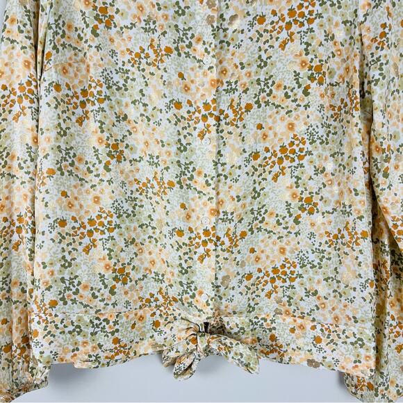 Lauren Conrad cream peach gold floral tie button front top small - Picture 8 of 8